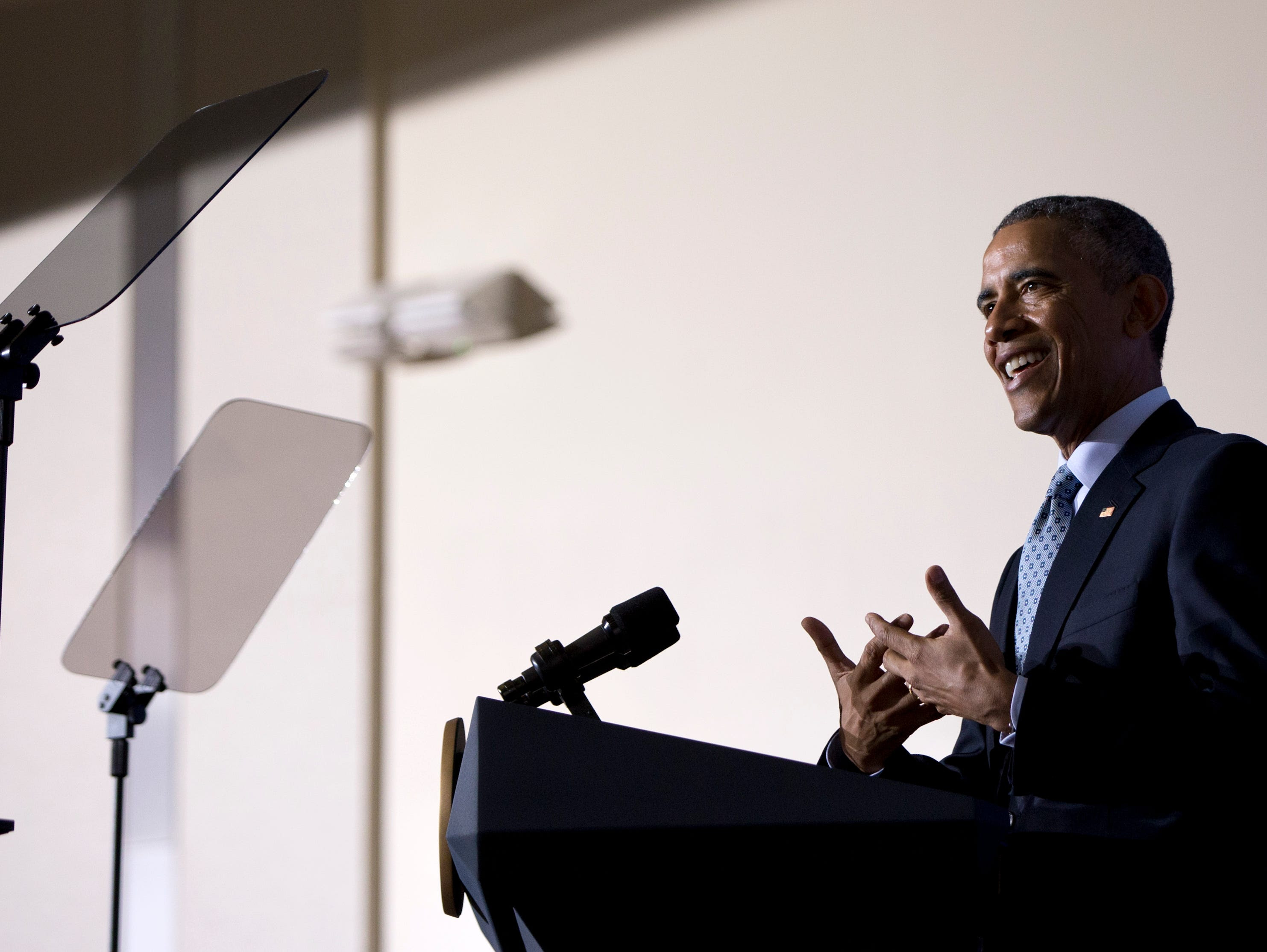 President Obama speaks at the Federal Trade Commission offices in Washington Monday.