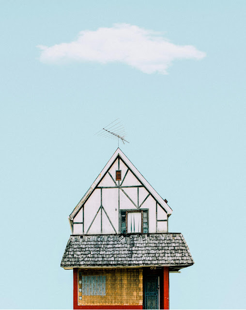 white blue and yellow house