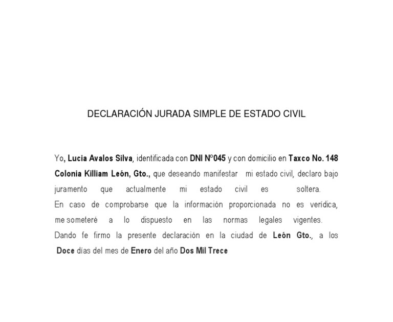 Carta De Declaracion Jurada Ejemplo - About Quotes g