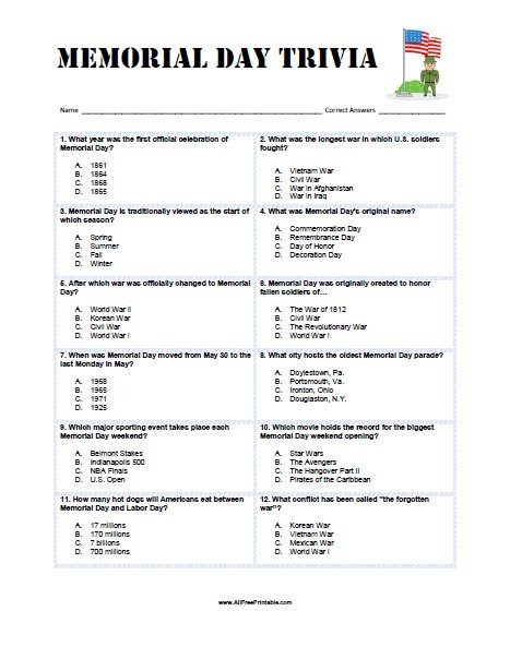 However, you can't just take any trivia and use that for seniors with dementia. Memorial Day Trivia Free Printable