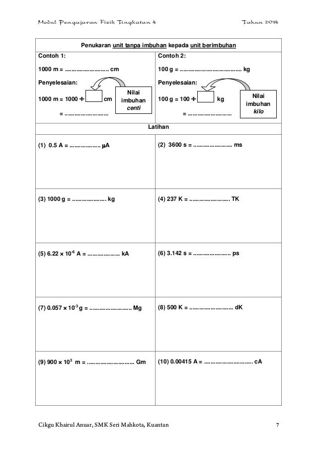 Contoh Soalan Pertukaran Unit Fizik - Adik Toys