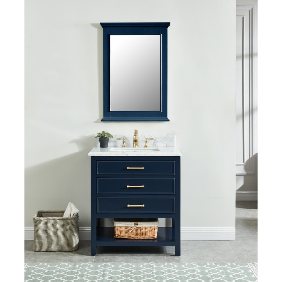 Bathroom vessel sink faucet drain glass vanity basin bowl combo round tempered. Allen Roth Presnell 31 In Navy Blue Undermount Single Sink Bathroom Vanity With Carrara White Natural Marble Top In The Bathroom Vanities With Tops Department At Lowes Com