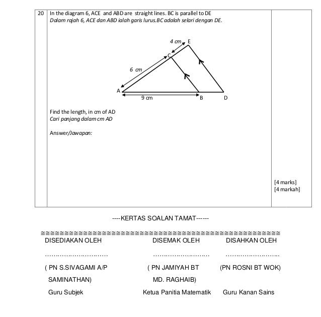 Soalan Garis Lurus Matematik Tingkatan 4 - Selangor i