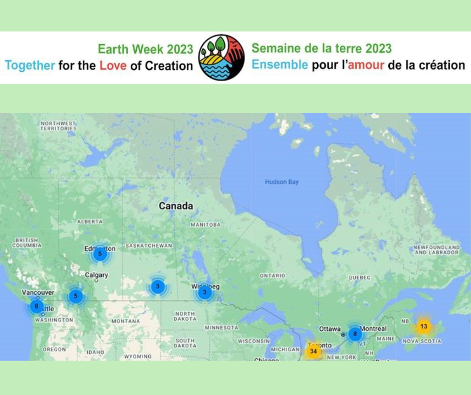 Map of Earth Week Events happening through Together for the Love of Creation