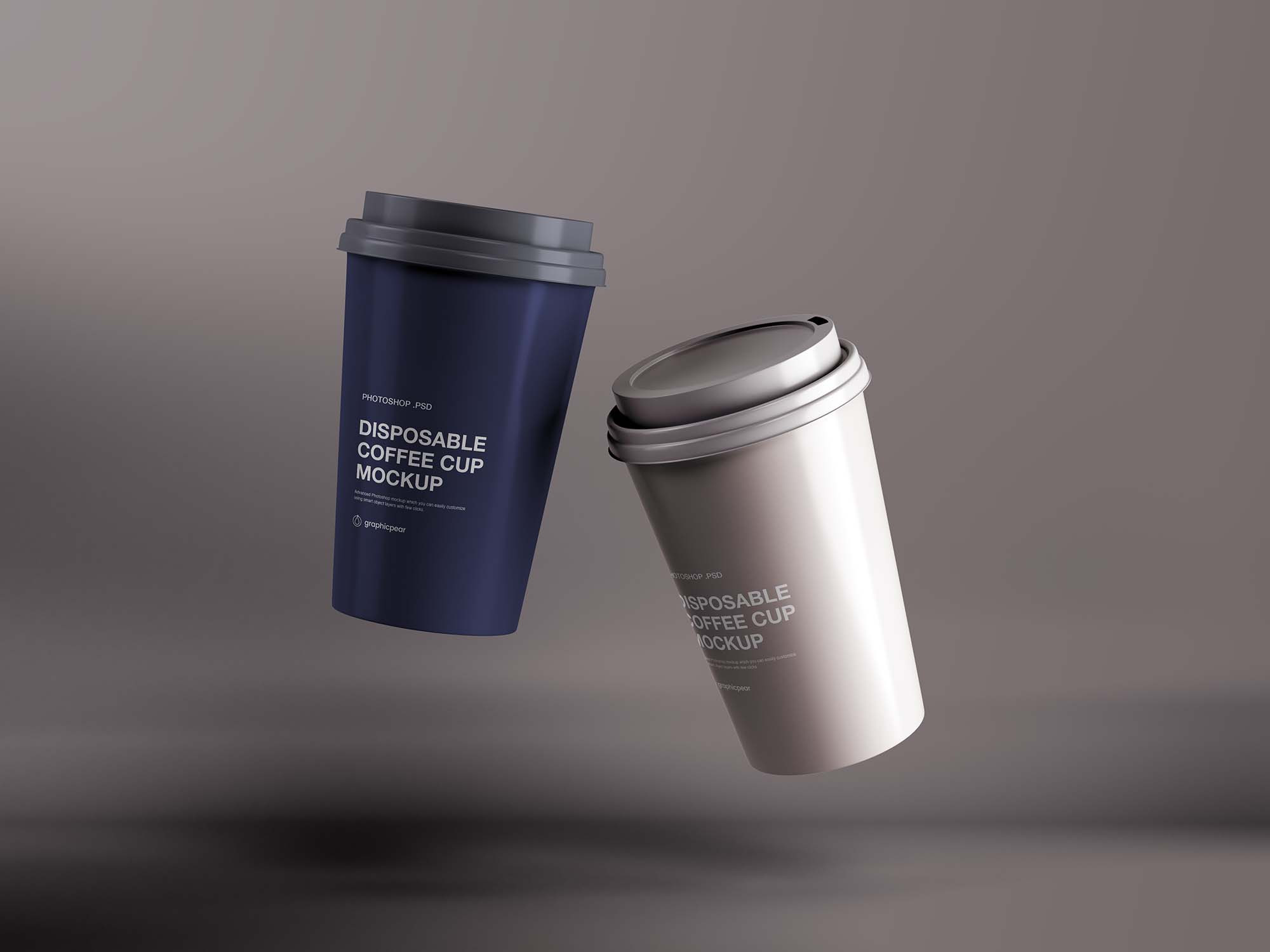 Download Free Disposable Floating Coffee Cups Mockup Psd