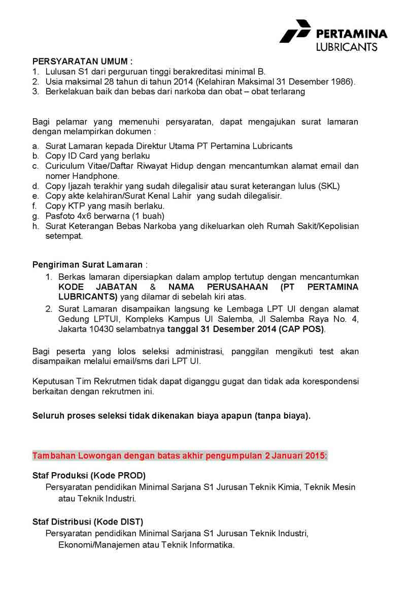 Ya, pertamina atau pt pertamina (persero) merupakan perusahaan bumn yang bertugas melalui situs resmi rekrutmen pt pertamina (persero) pada alamat recruitment.pertamina.com/job, saat ini. Recruitment Pertamina Lubricant
