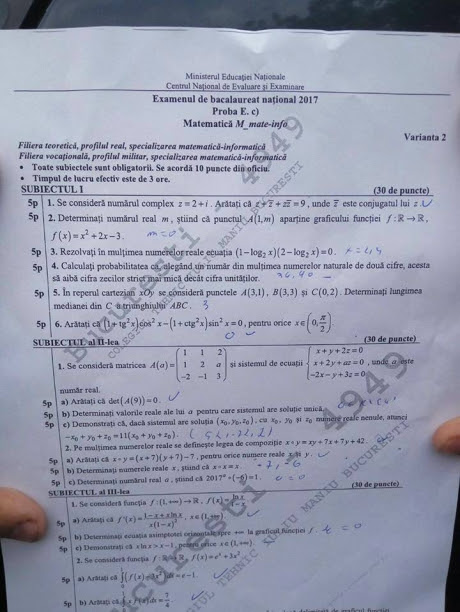 Subiecte Èi Barem La Matematica Bac 2017 M1 M2 M3 Au Fost Publicate IatÄ Detaliile Live Update
