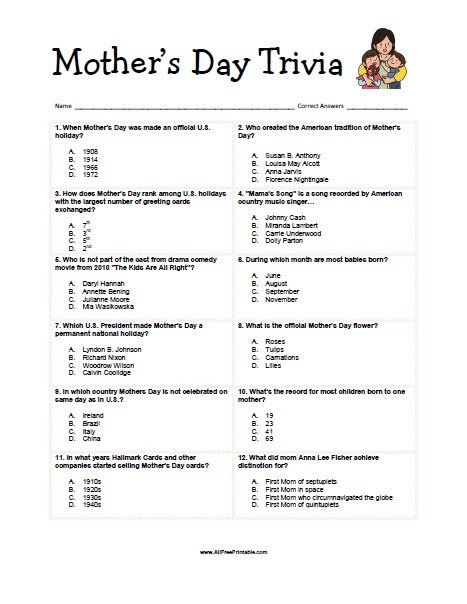 Here's our massive list of multiple choice team trivia questions. Mother S Day Trivia Free Printable