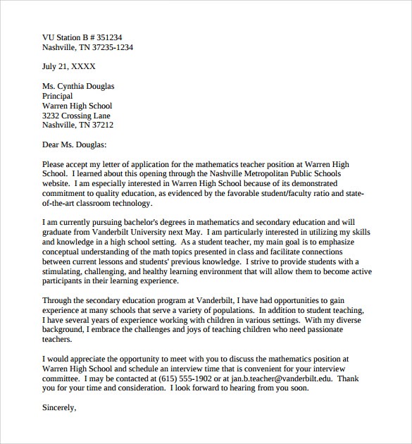 Application Letter For Teacher : Application for the Post of Subject