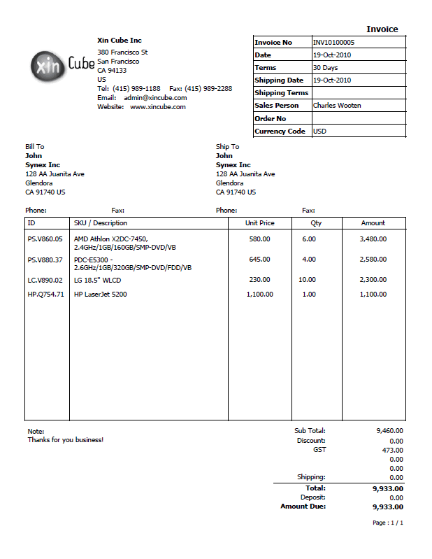 Contoh Invoice Hotel Pdf - Contoh II