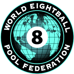 16 balls in total, comprising a white cue ball, seven striped balls, seven solid balls, and one black ball (8 ball). Wepf World Eightball Pool Federation