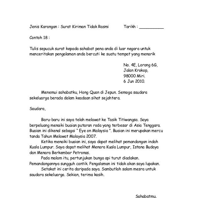 Contoh Karangan Upsr Surat Kiriman Rasmi Memesan Buku 