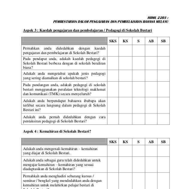 Contoh Borang Soal Selidik Bahasa Inggris - Contoh Suap