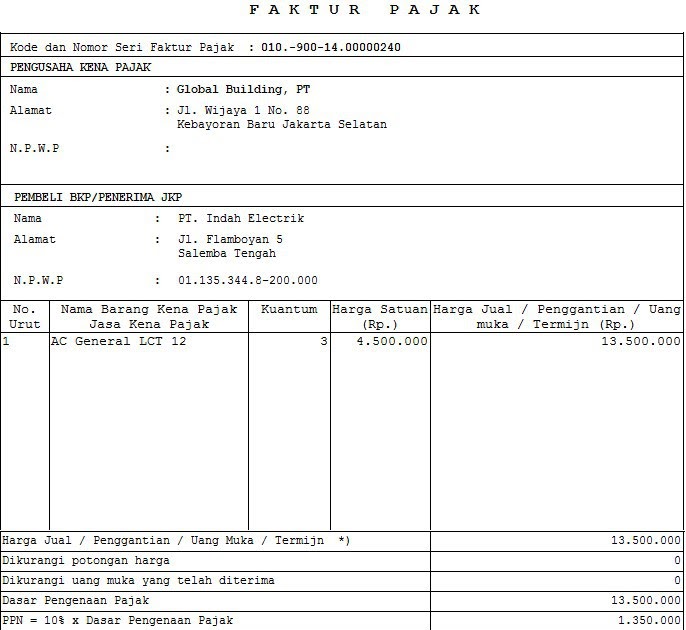 Contoh Faktur Pajak Keluaran Kode 070 Surat Ras