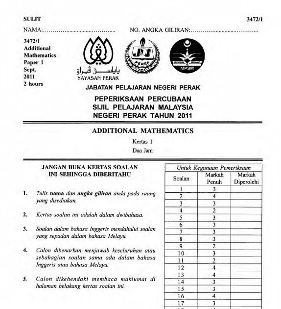 Soalan Spm 2019 Addmath - Kecemasan i