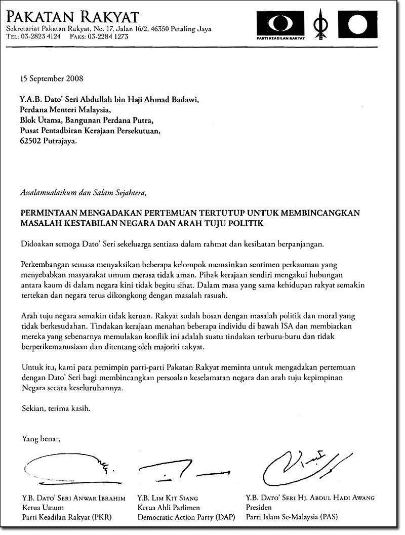 Contoh Surat Rasmi Kepada Perdana Menteri - Contoh Soal2