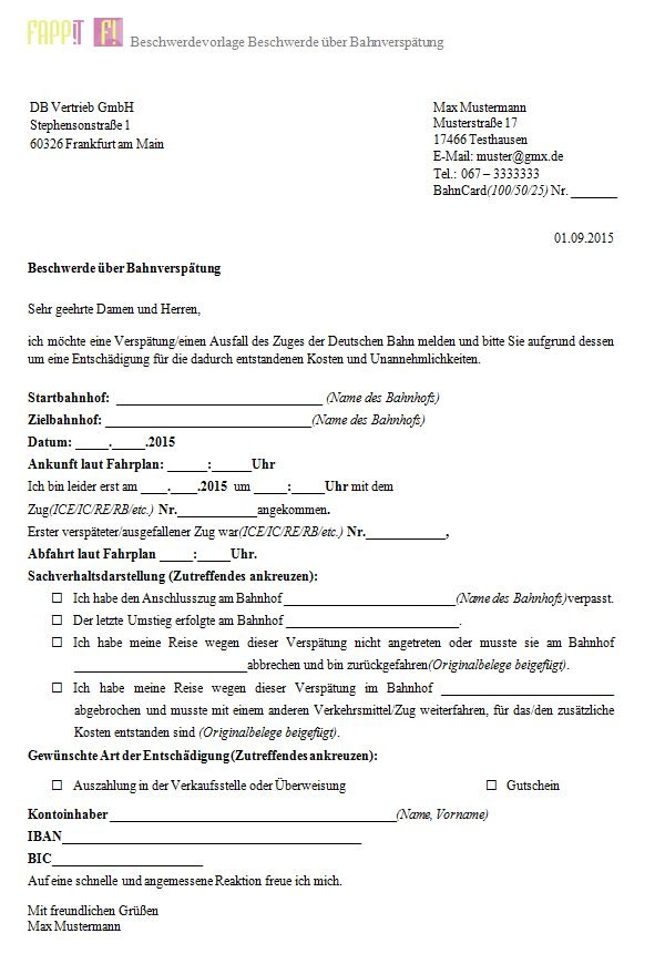 Eine dienstaufsichtsbeschwerde könnte eingelegt werden, wenn nachfolgendes persönliches fehlverhalten eines amtsträgers der. Beschwerdevorlage Uber Bahnverspatung Fappit Index Und Beschwerden