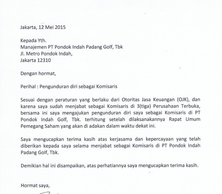 Contoh Surat Pengunduran Diri Direktur Perusahaan Berbagi Contoh Surat