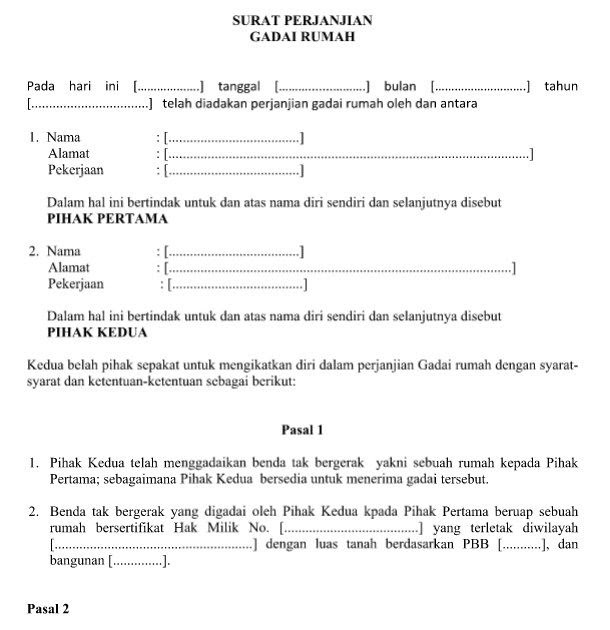 Contoh Surat Keterangan Gadai Rumah Contoh Surat