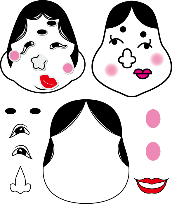 子供向けぬりえ これまでで最高の福笑い おかめ イラスト