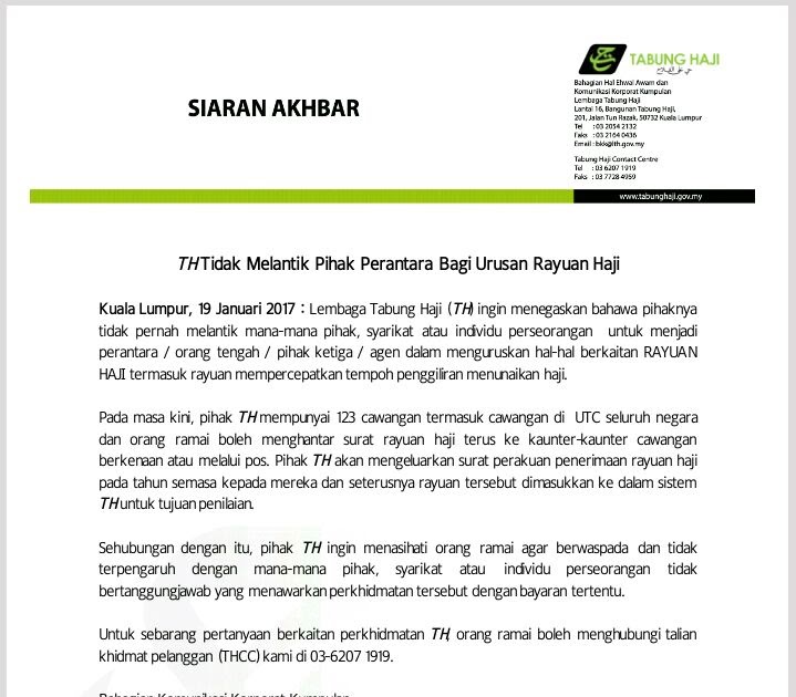 Surat Contoh Rayuan Tabung Haji - Selangor o