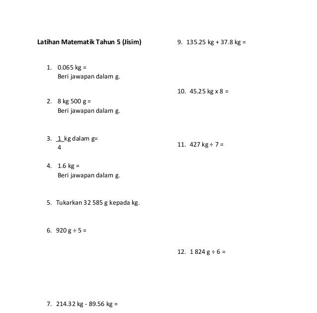 Soalan Matematik Tahun 5 Masa Dan Waktu - Kosong Kerjo