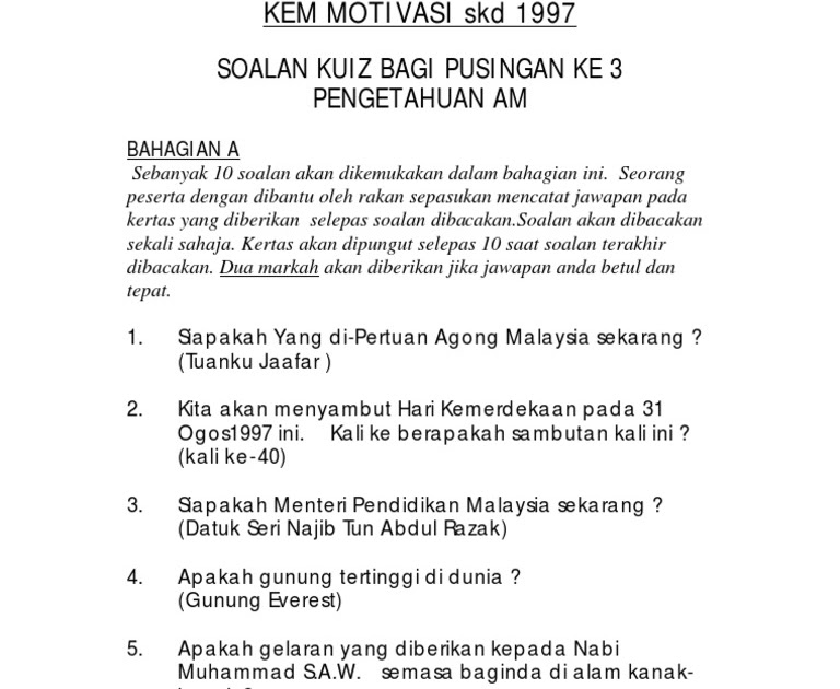 Soalan Dan Jawapan Kenegaraan Malaysia - Tersoal l