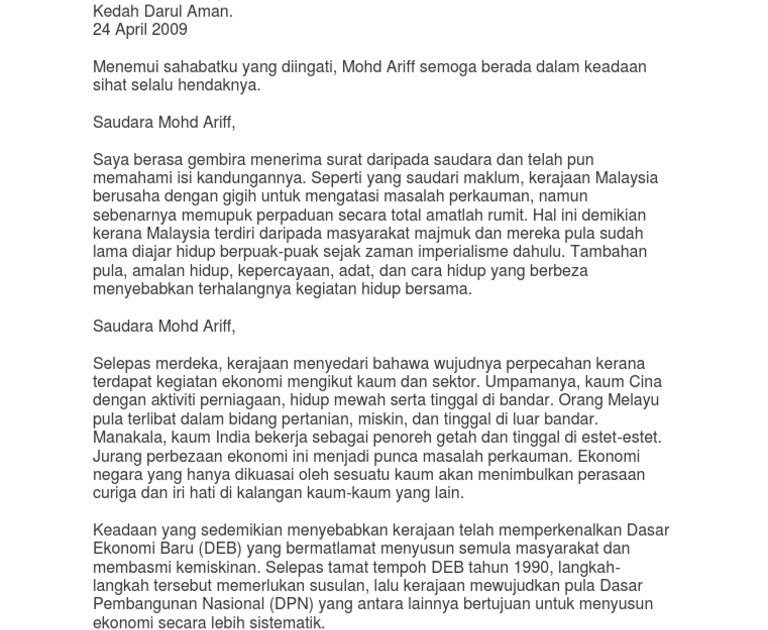 Surat Rasmi Permohonan Bekalan Air - Contoh Yem