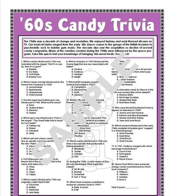 Trivia For Seniors Free Printable Chocolate Facts Trivia game