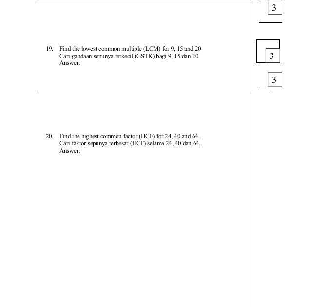 Soalan Matematik Tingkatan 1 Faktor Dan Gandaan - Tersoal o