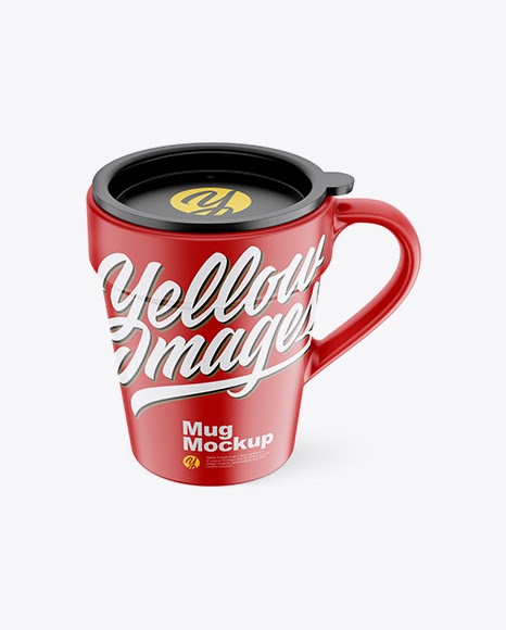 Download Matte Mug with Cap PSD Mockup Front View High-Angle Shot