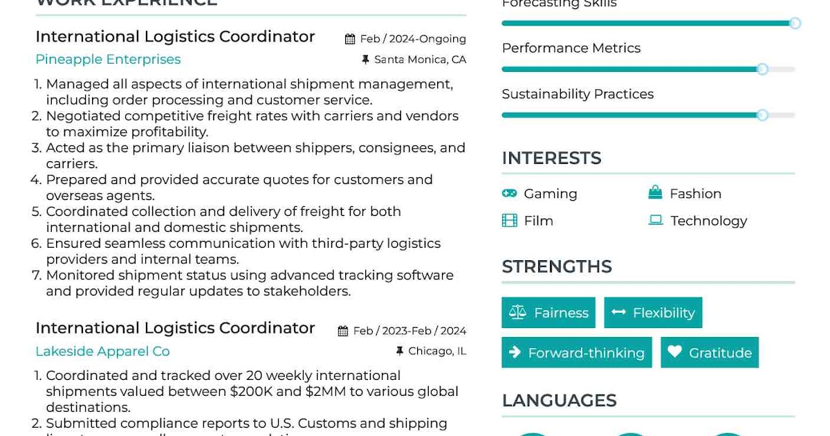 Logistics Coordinator Resume In Word Format : Logistics ...