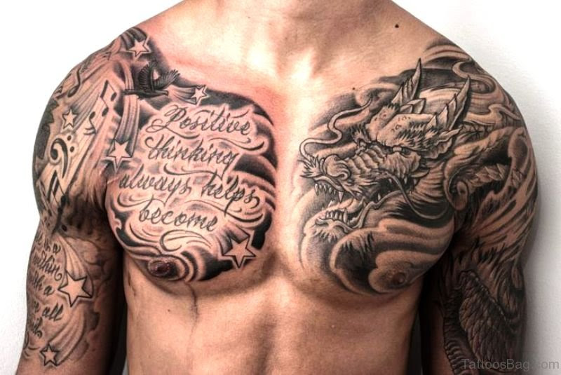 Unique Jesus With Banner Christian Tattoo On Chest