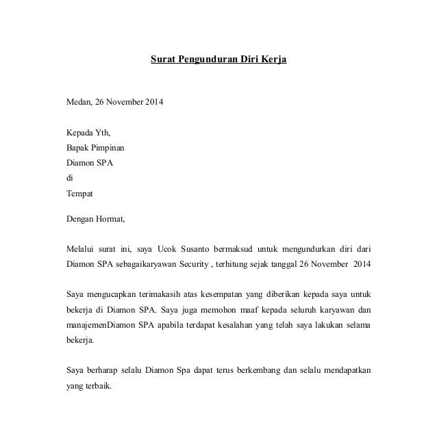 Surat Resign Resmi Doc - Contoh L