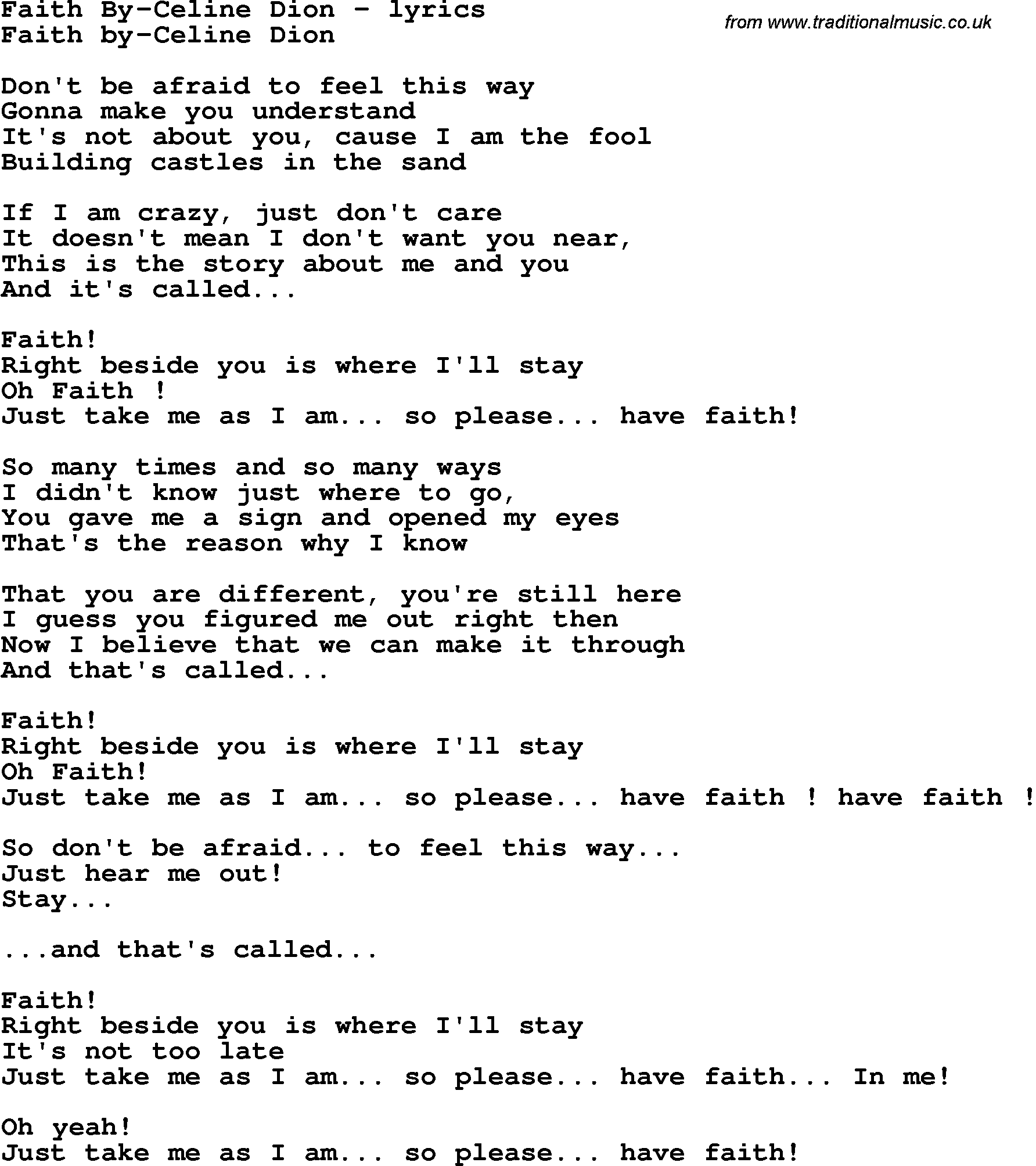 Celine Dion Have Faith Lyrics Celine Dion Songs Age