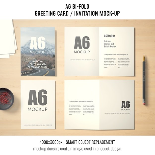 A6 bi-fold greeting card mockup design PSD Template