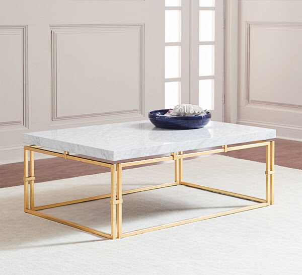 Maren marble top coffee table round with copper finish frame. 51 Marble And Faux Marble Coffee Tables That Define Elegance