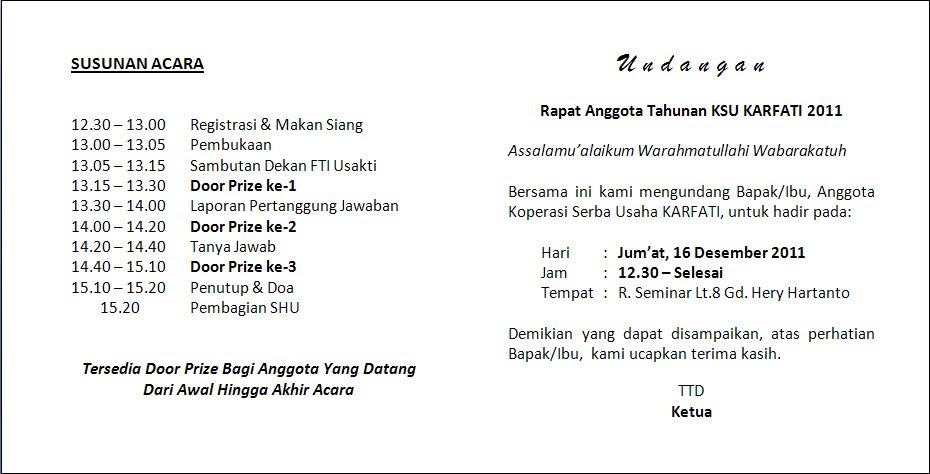 Surat Undangan Rapat Anggota Tahunan Koperasi - Contoh Isi 