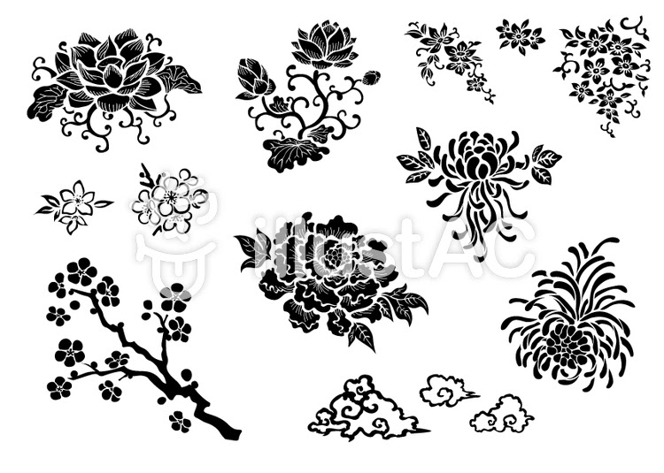 白黒 シルエット 花 イラスト おしゃれ Ngagolak