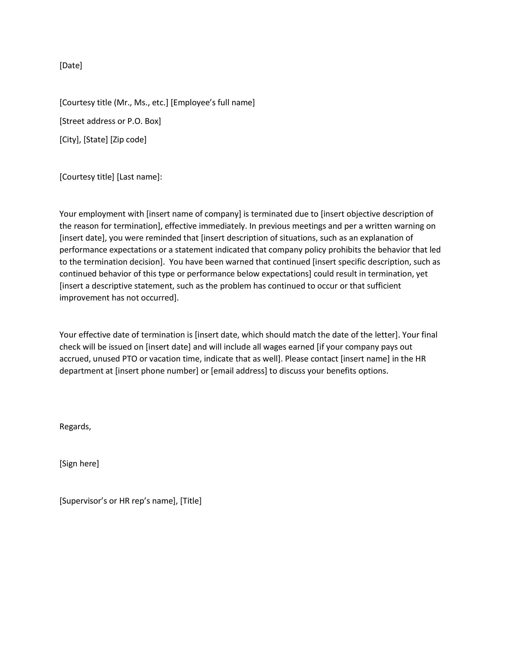 Termination Of Employment Letter Sample - Letter