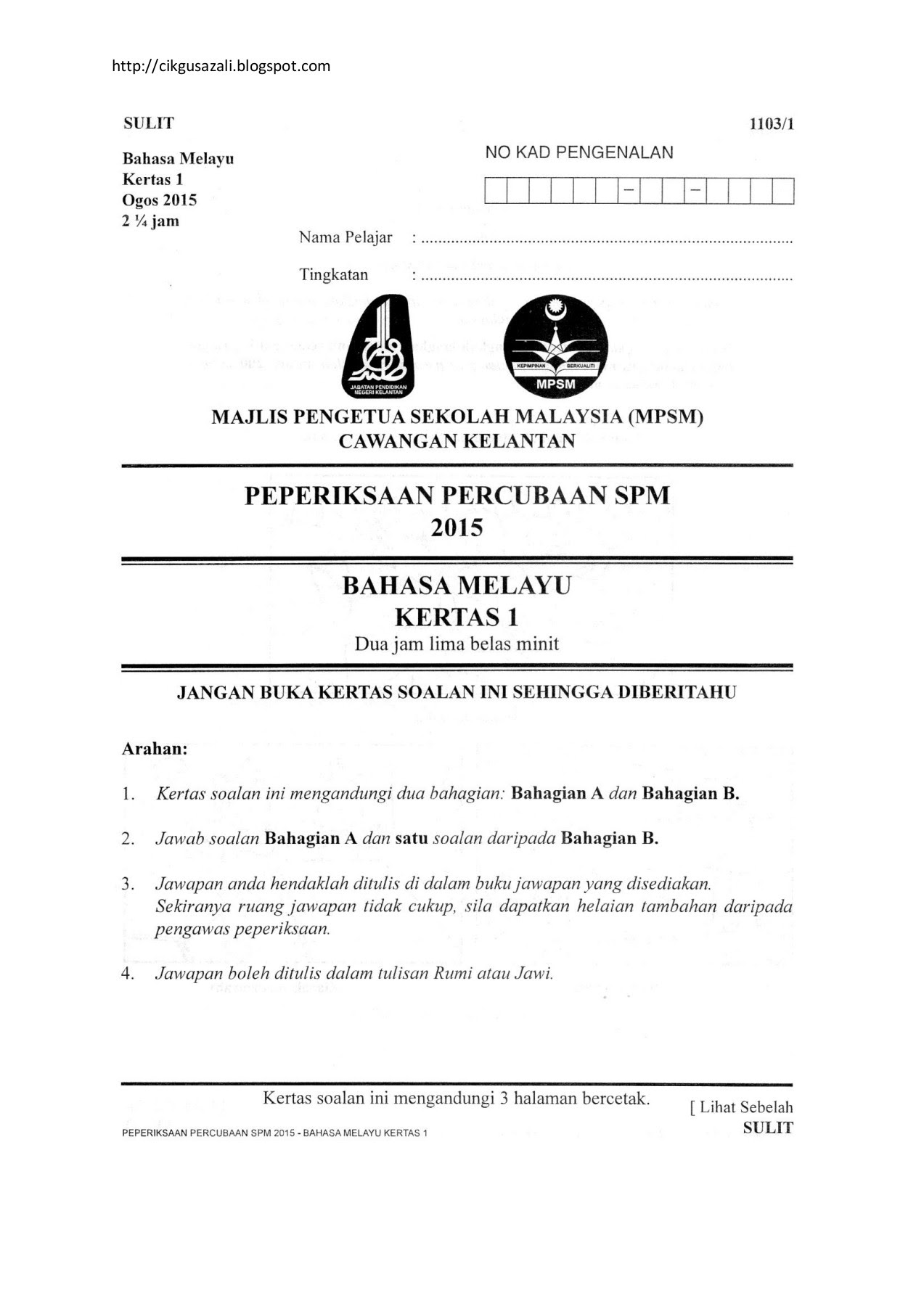 Bengkel modul inspirasi pendidikan yapeim 2020. Bahasa Melayu Kertas 1 Flip Ebook Pages 1 4 Anyflip Anyflip
