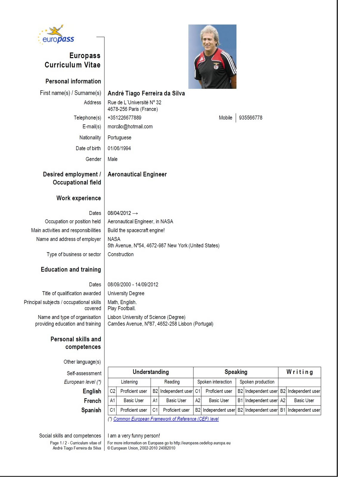 Fichas práticas do europass cv guião de preenchimento do europass cv facebook europass cv junior. Cv Template Europass Romana Zerat