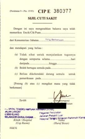 Surat Rasmi Mc Sakit - Surasmi Q