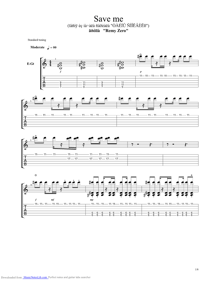 Users who reposted save me; Save Me Guitar Pro Tab By Remy Zero Musicnoteslib Com