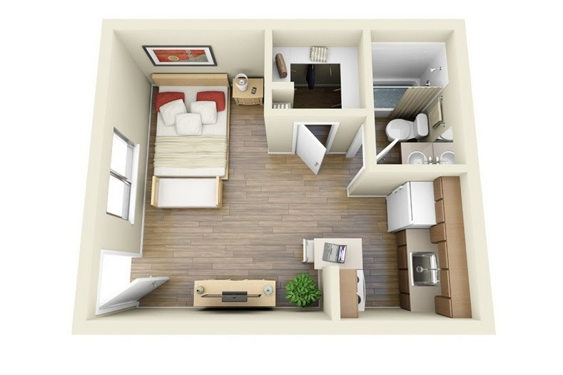 Tour one studio apartment—laid out four ways—and pick up a trick or two about decorating in a small space. Studio Apartment Floor Plans