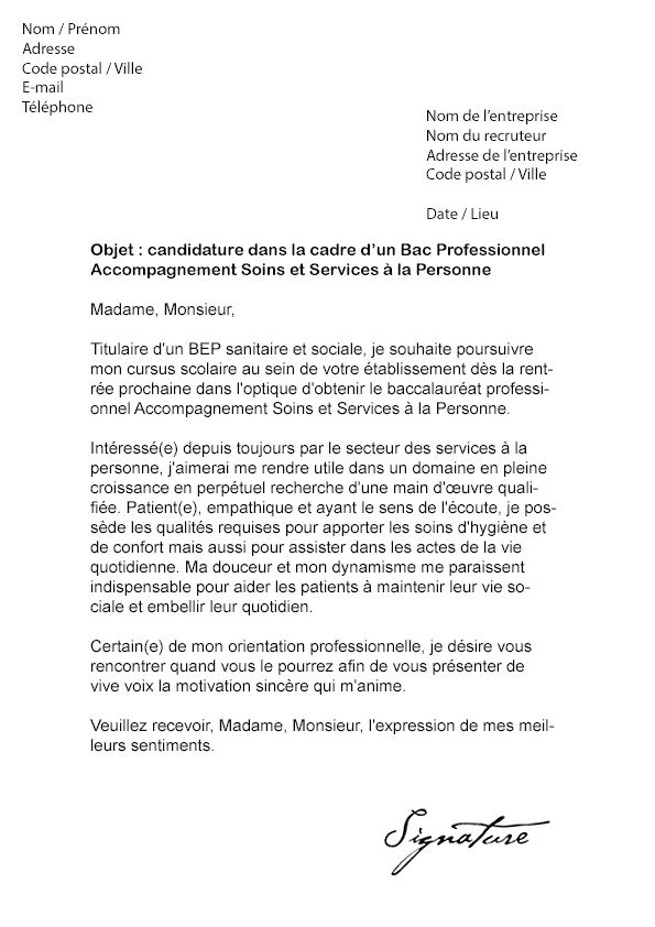 Une bonne lettre de motivation est fondamentale si vous postulez à un emploi sans avoir d'expérience. Lettre De Motivation Bac Pro Assp Modele De Lettre