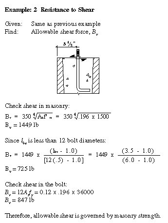 Another method, use the ultimate stress instead of yield stress, this method is suitable for brittle materials, the allowable for tension and shear stresses are. Anchor Bolts For Concrete Masonry Entire Tek