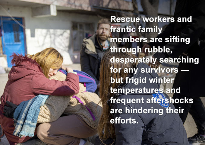 Rescue workers and frantic family members are sifting through rubble, desperately searching for any survivors — but frigid winter temperatures and frequent aftershocks are hindering their efforts.