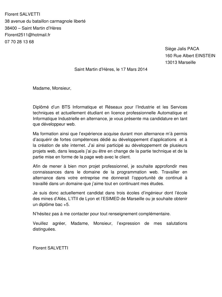 Lettre De Motivation Parcoursup Licence Informatique : Exemple De