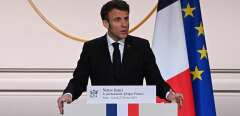 French President Emmanuel Macron gestures as he gives a speech to ouline France's revamped strategy for Africa ahead of his visit in Central Africa, at the Elysee Palace in Paris on February 27, 2023. - Macron's speech comes two days ahead of a four-nation tour of central African countries, as Paris seeks to counter growing Chinese and Russian influence in the region. Macron is to visit Gabon for an environmental summit, followed by Angola, then the Republic of Congo, or Congo-Brazzaville, and finally the neighbouring Democratic Republic of Congo. (Photo by Stefano Rellandini / AFP)